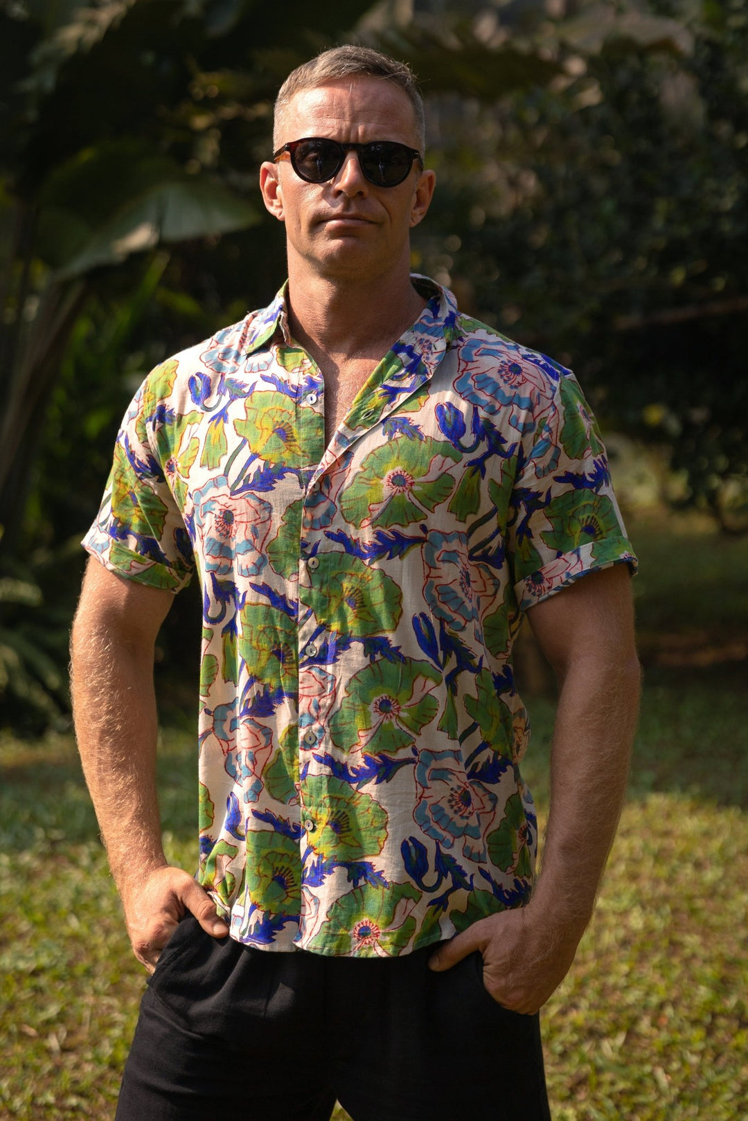 Blue Green Flowers S/S Shirt