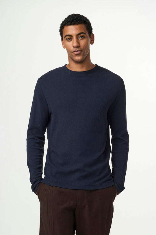 Clive - Honeycomb Structured Tee Navy Blue