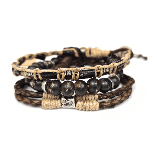 Mens Leather Bracelet-Black Pearl Trio