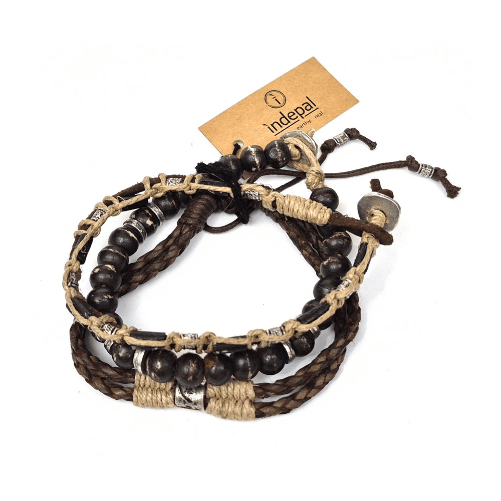 Mens Leather Bracelet-Black Pearl Trio