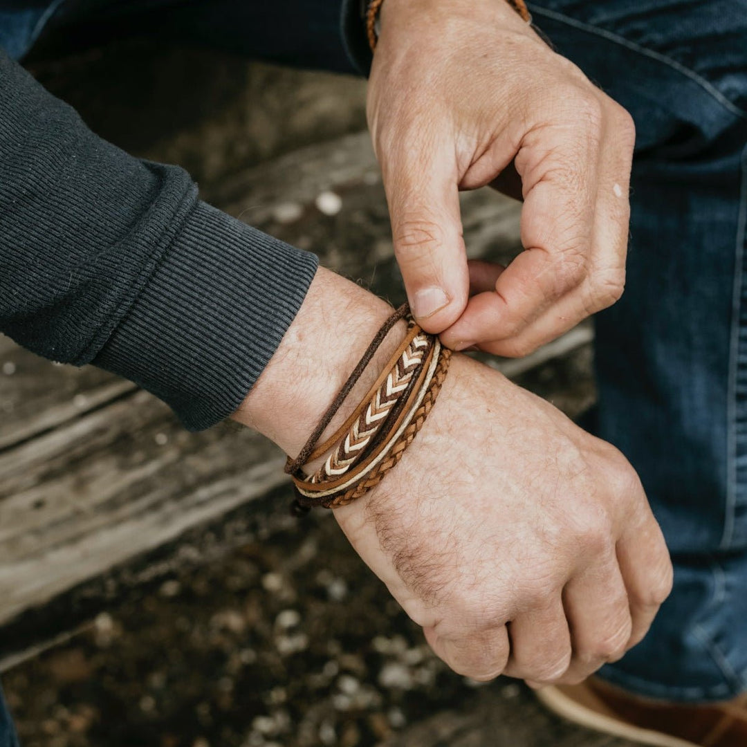Mens Leather Bracelet-Chevron Trio