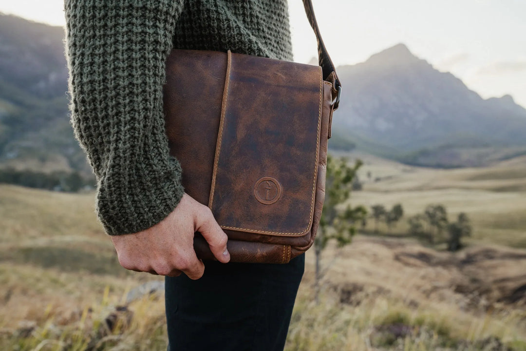 Wanderer Regular Milled Brown men's leather messenger bag Bags - Small the-wanderer-regular indepal-leather.myshopify.com