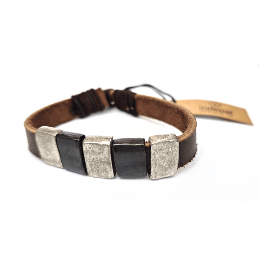 Mens Leather Bracelet-Zinc Square