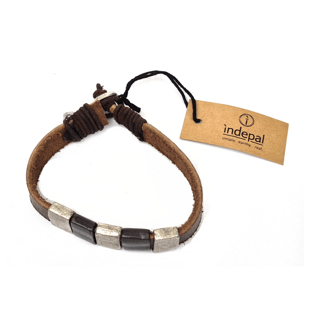 Mens Leather Bracelet-Zinc Square