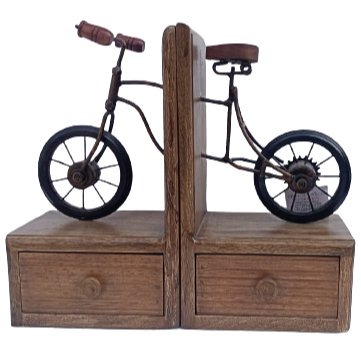 Wooden bookends with a classic vintage bicycle by Indepal