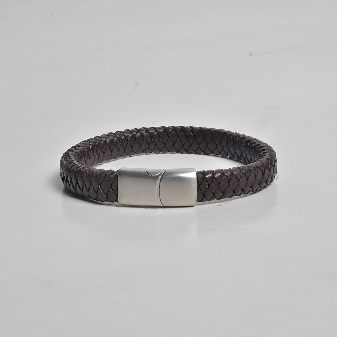 Men's Leather Bracelet-Slide Hitch Braid Bolo 10mm…