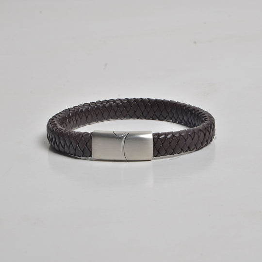 Men's Leather Bracelet-Slide Hitch Braid Bolo 10mm…