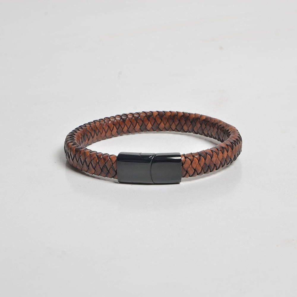 Men's Leather Bracelet-Slide Hitch Braid Bolo 10mm…