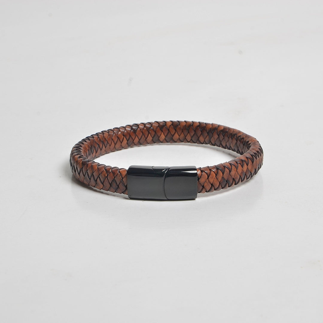Men's Leather Bracelet-Slide Hitch Braid Bolo 10mm…