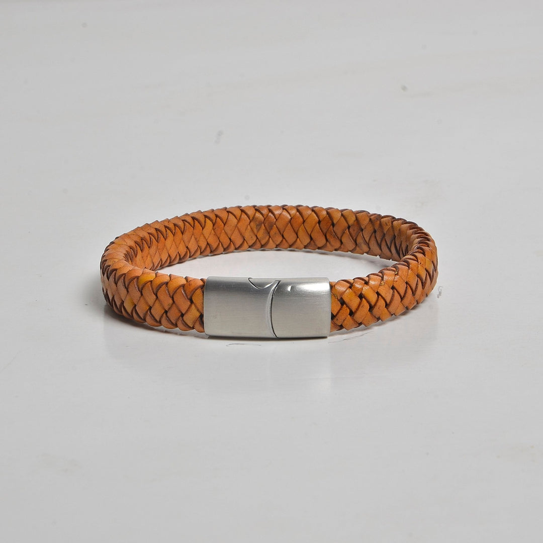 Men's Leather Bracelet-Slide Hitch Braid Bolo 10mm…