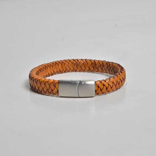 Men's Leather Bracelet-Slide Hitch Braid Bolo 10mm…