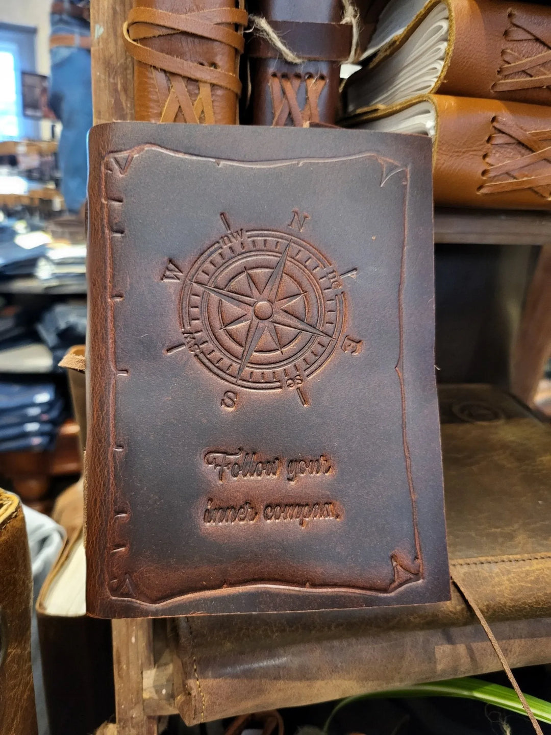 Leather Journal | Compass Carving - Front View Journals - Other journal-compass-5x7 indepal-leather.myshopify.com