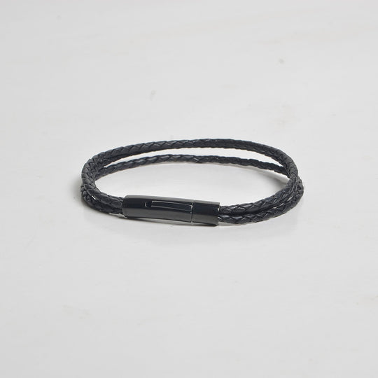 Men's Leather Bracelet-Honed Hitch Braid Bolo 3x3…