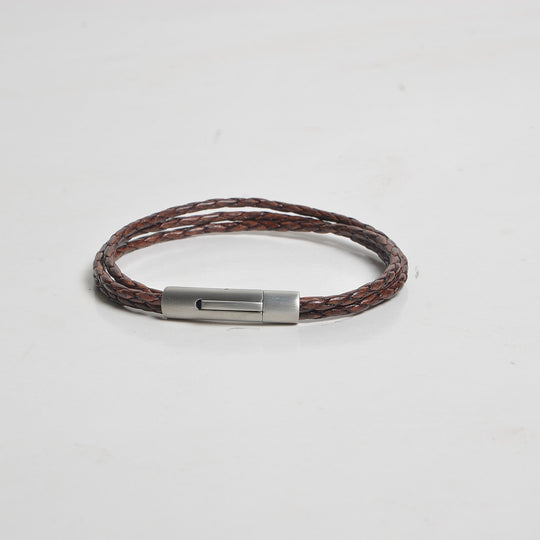 Men's Leather Bracelet-Honed Hitch Braid Bolo 3x3…