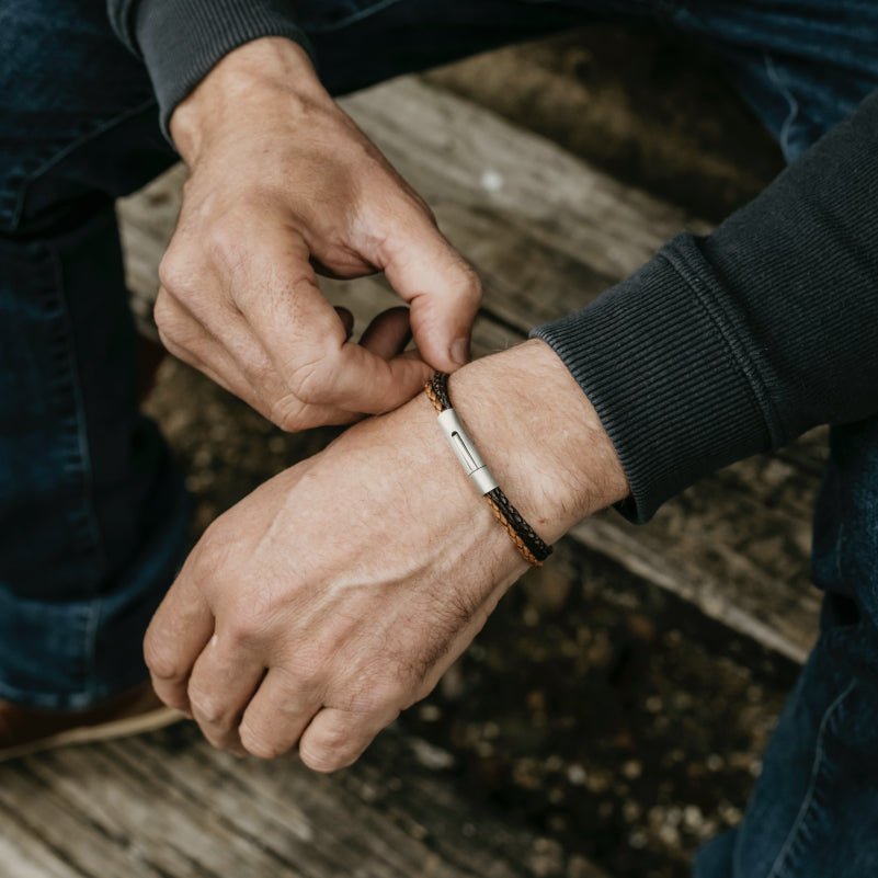 Men's Leather Bracelet-Honed Hitch Braid Bolo 6mm…