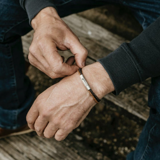 Men's Leather Bracelet-Honed Hitch Braid Bolo 6mm…