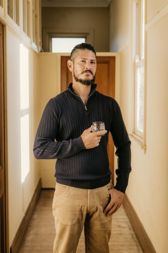 1/4 Zip Ribbed Jumper - Navy