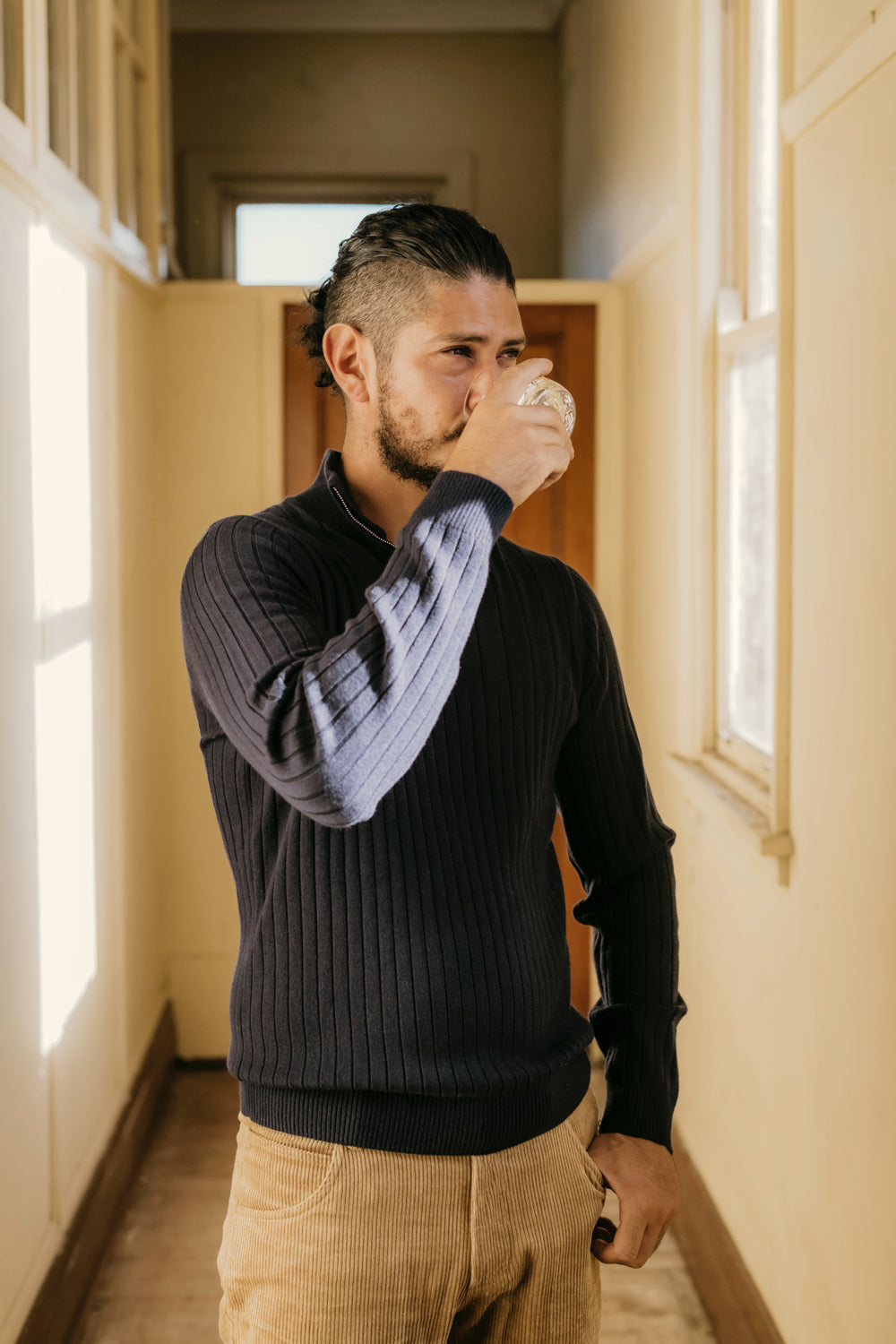 1/4 Zip Ribbed Jumper - Navy