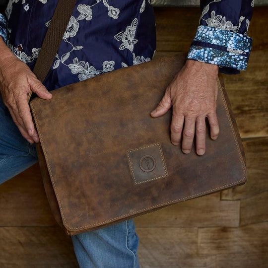 Leather Messenger Bag for Men - Soldier - 15