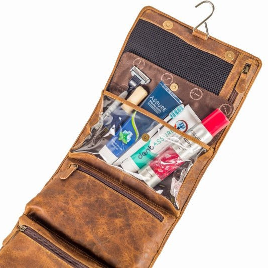 Mens Leather Hanging Toiletry Bag - Rockliff…