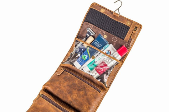 Mens Leather Hanging Toiletry Bag - Rockliff