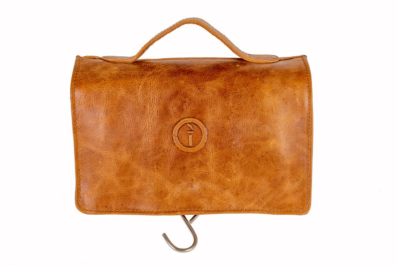 Mens Leather Hanging Toiletry Bag - Rockliff