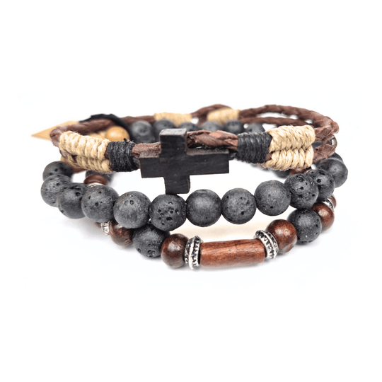 Mens Leather Bracelet-Rocky 3 Trio