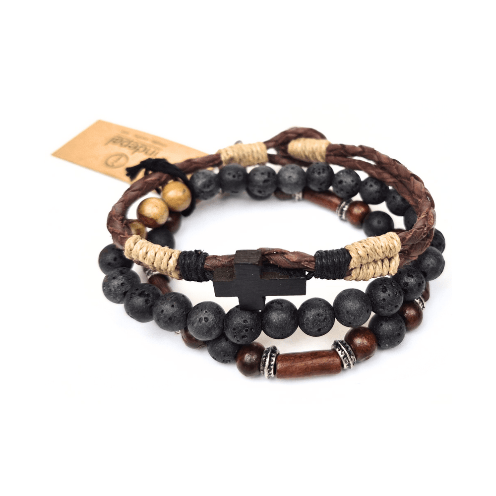 Mens Leather Bracelet-Rocky 3 Trio
