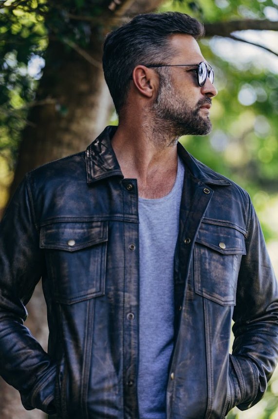 Hailwood - Mens Leather Jacket | Distressed Brown | Model Side View