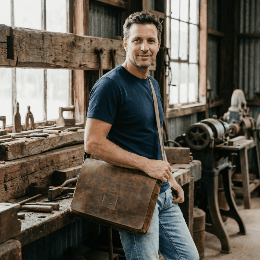 Leather Messenger Bag for Men - Soldier - 13 ~