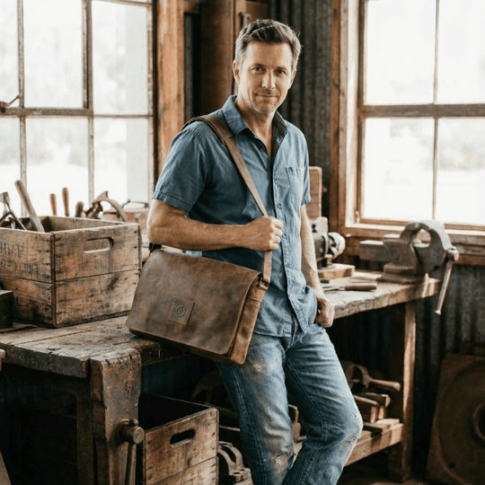 Leather Messenger Bag for Men - Soldier - 15 ~