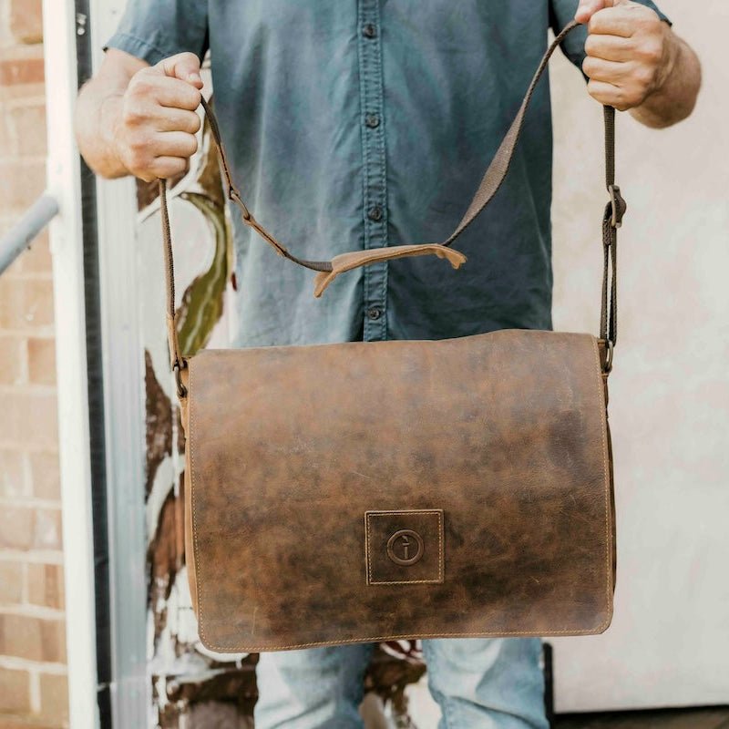Leather Messenger Bag for Men - Soldier - 15…