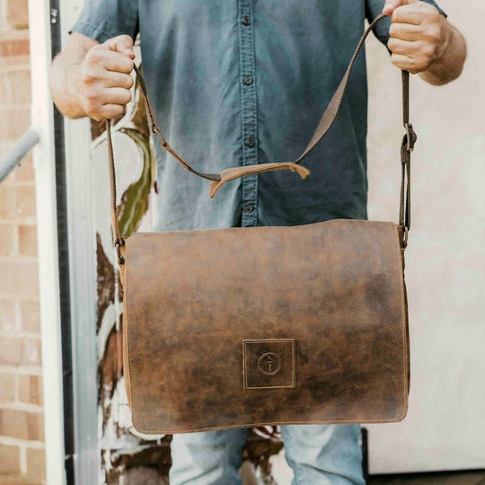 Leather Messenger Bag for Men - Soldier - 15…