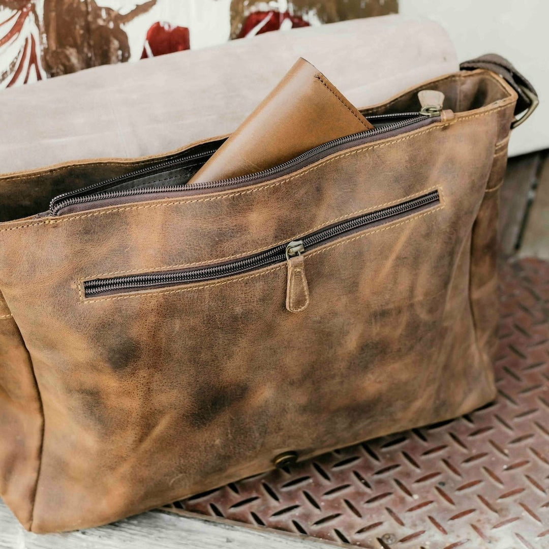 Leather Messenger Bag for Men - Soldier - 15…