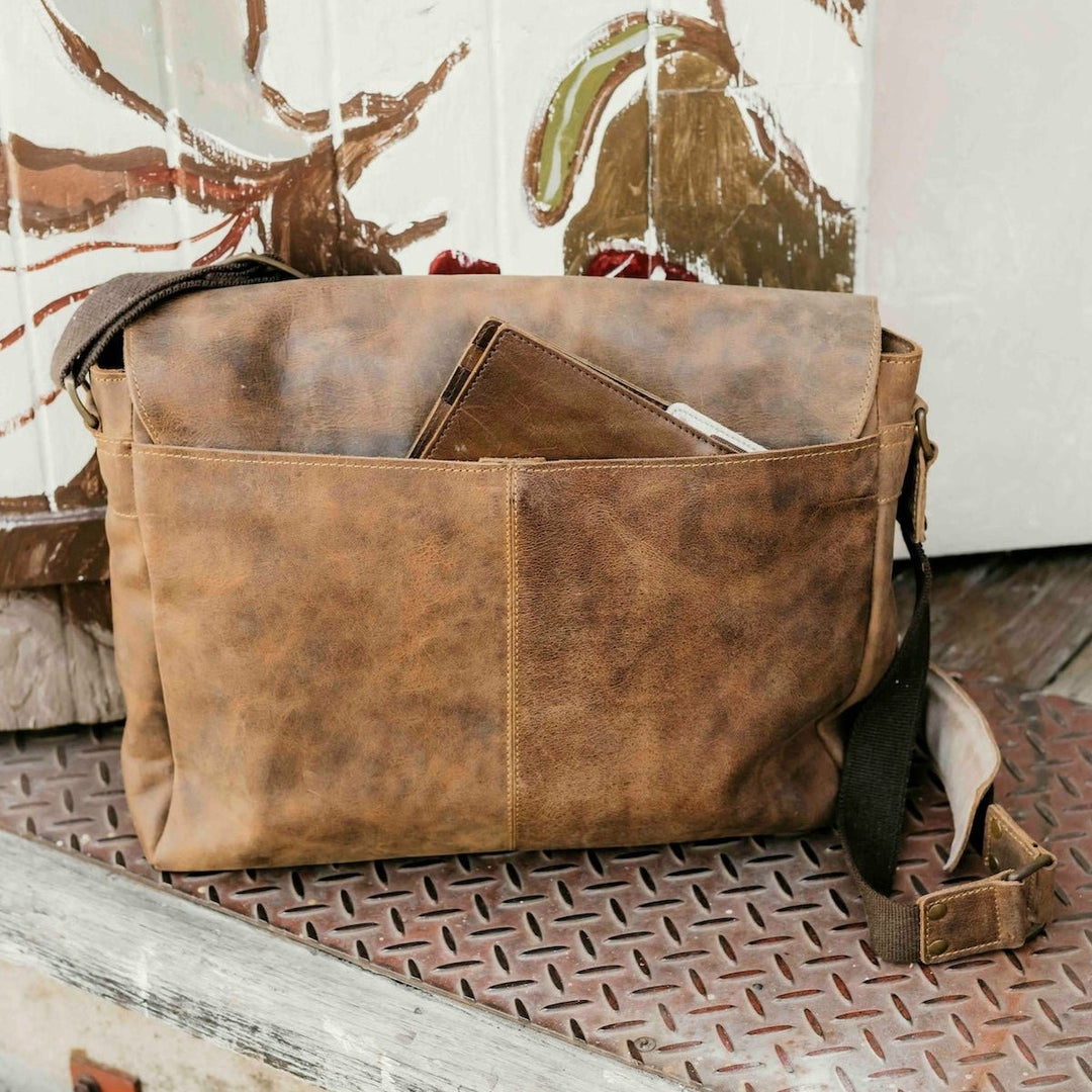 Leather Messenger Bag for Men - Soldier - 15…