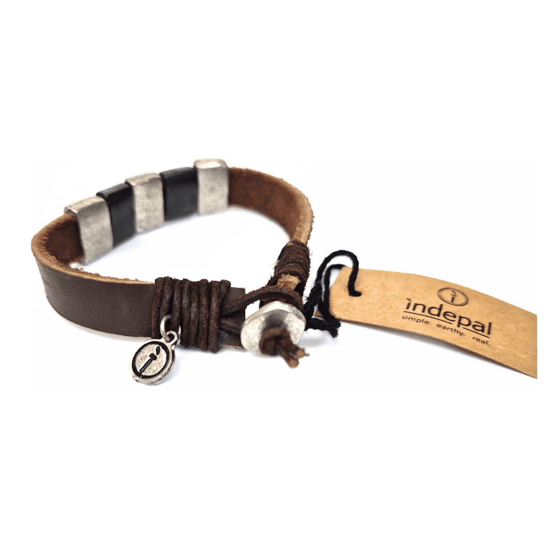 Mens Leather Bracelet-Zinc Square