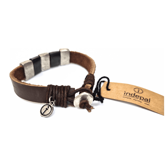 Mens Leather Bracelet-Zinc Square