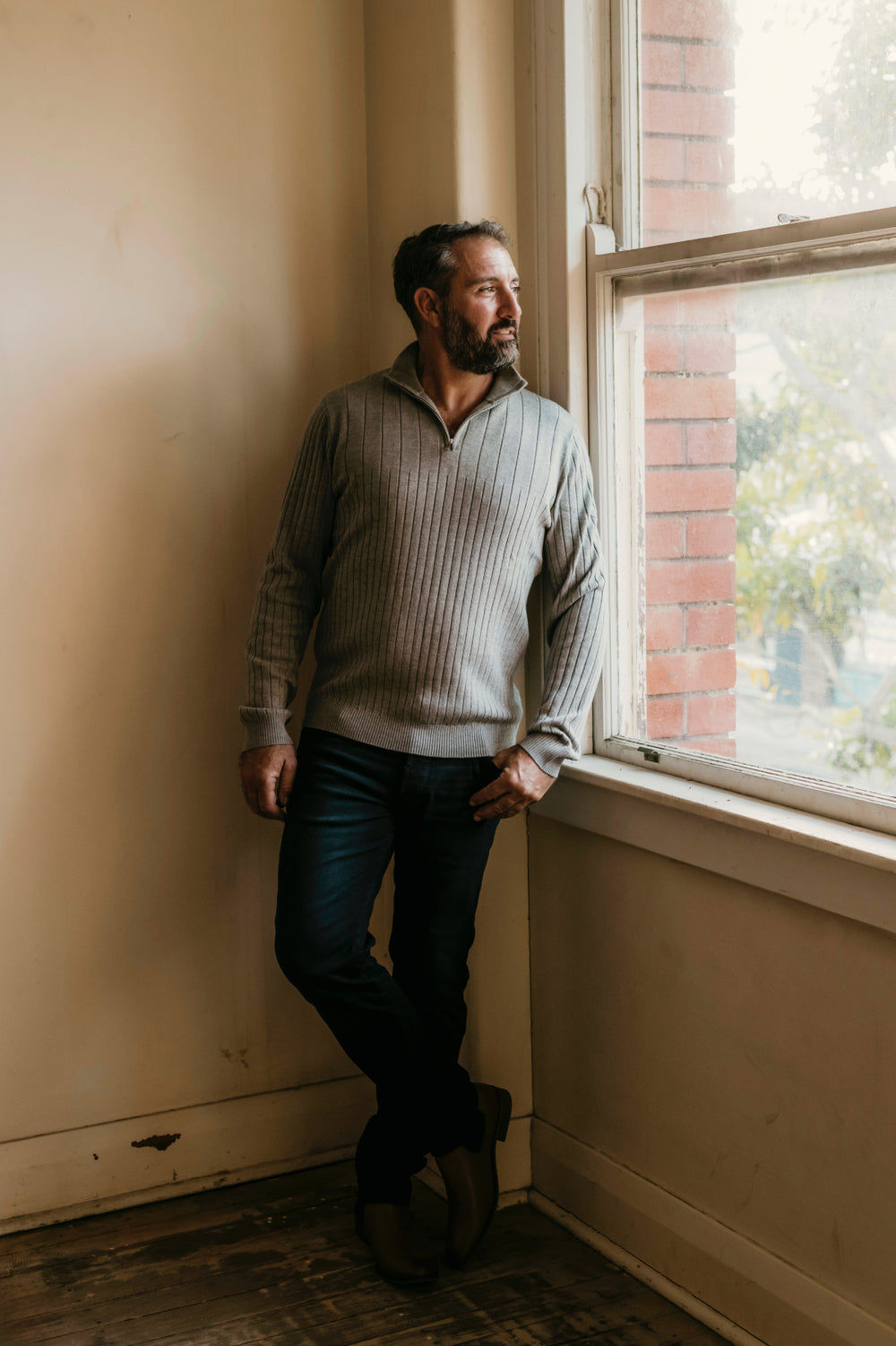 1/4 Zip Ribbed Jumper - Wheat