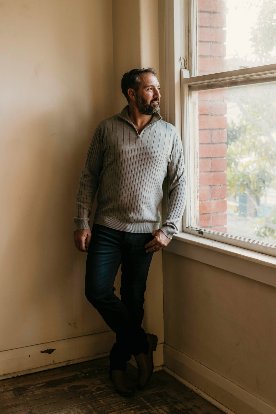 1/4 Zip Ribbed Jumper - Wheat