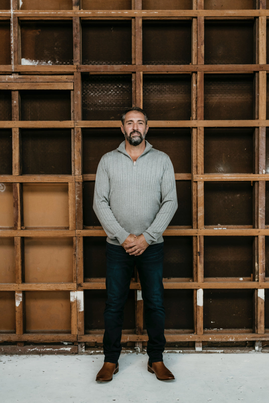 1/4 Zip Ribbed Jumper - Wheat