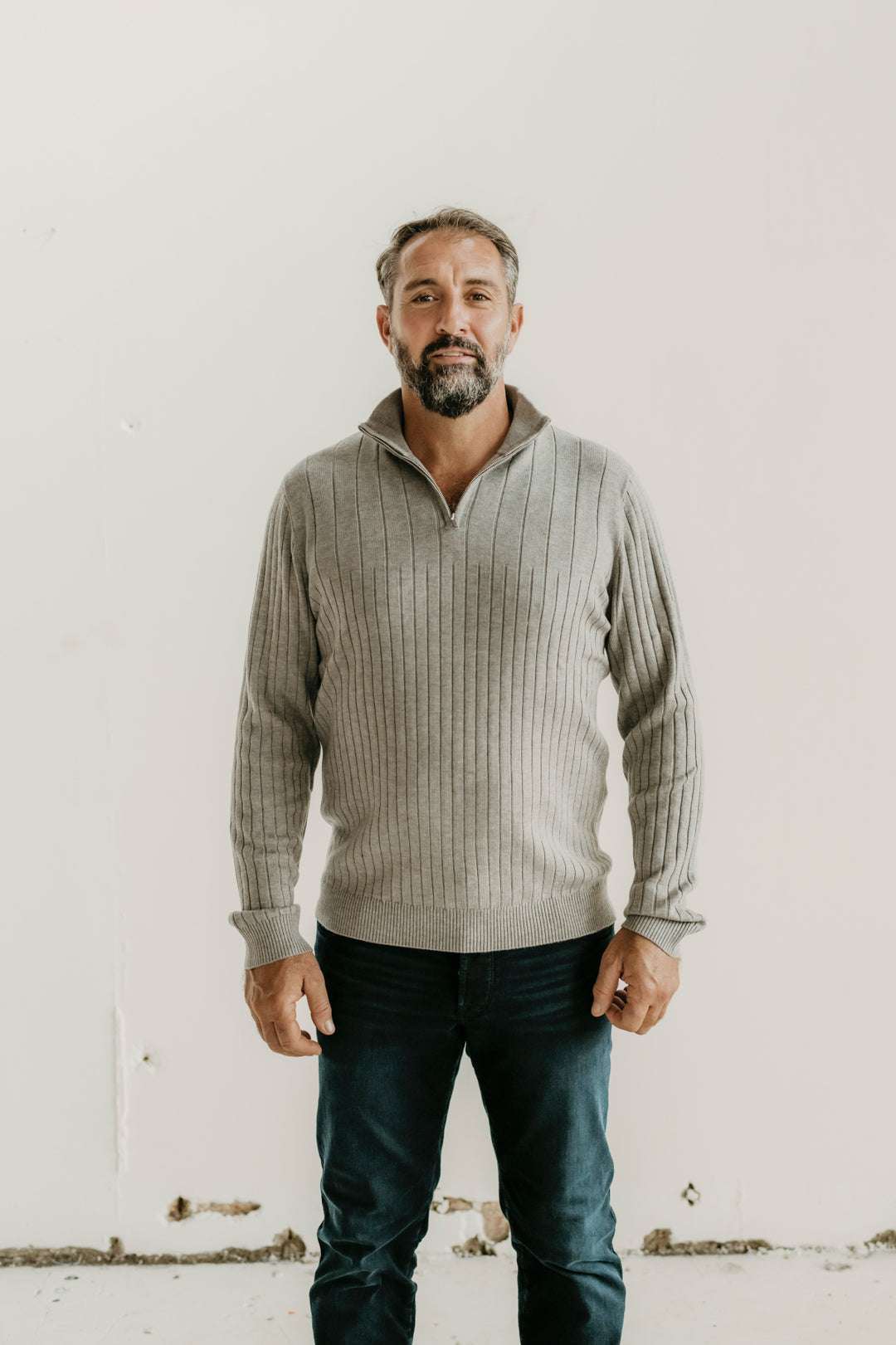 1/4 Zip Ribbed Jumper - Wheat