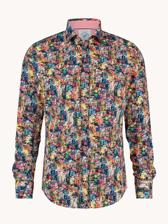 A Fish Named Fred Cinque Terre print shirt detail