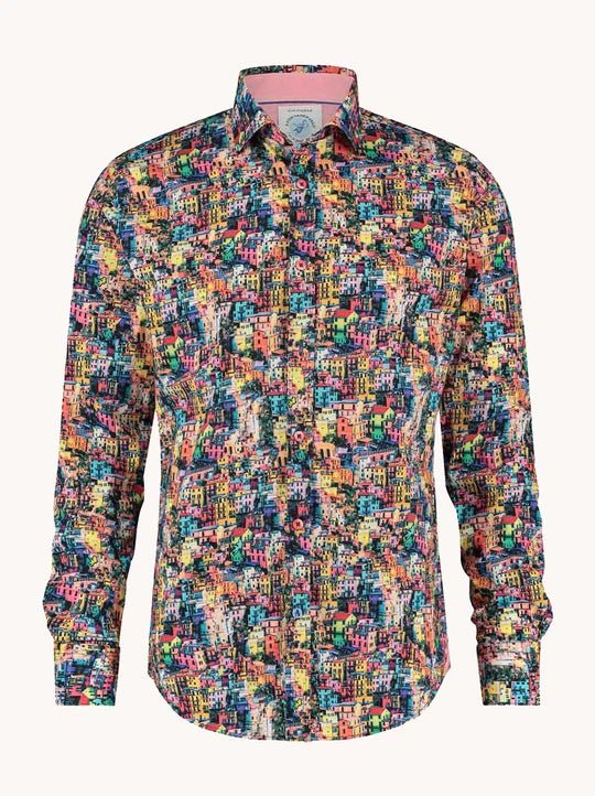 A Fish Named Fred Cinque Terre print shirt detail
