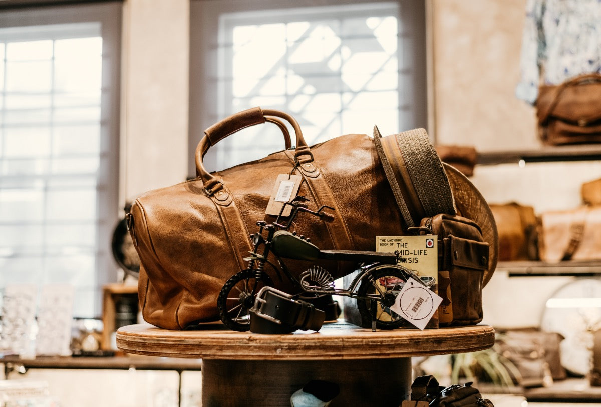 Tan Mens Leather Duffle Bag