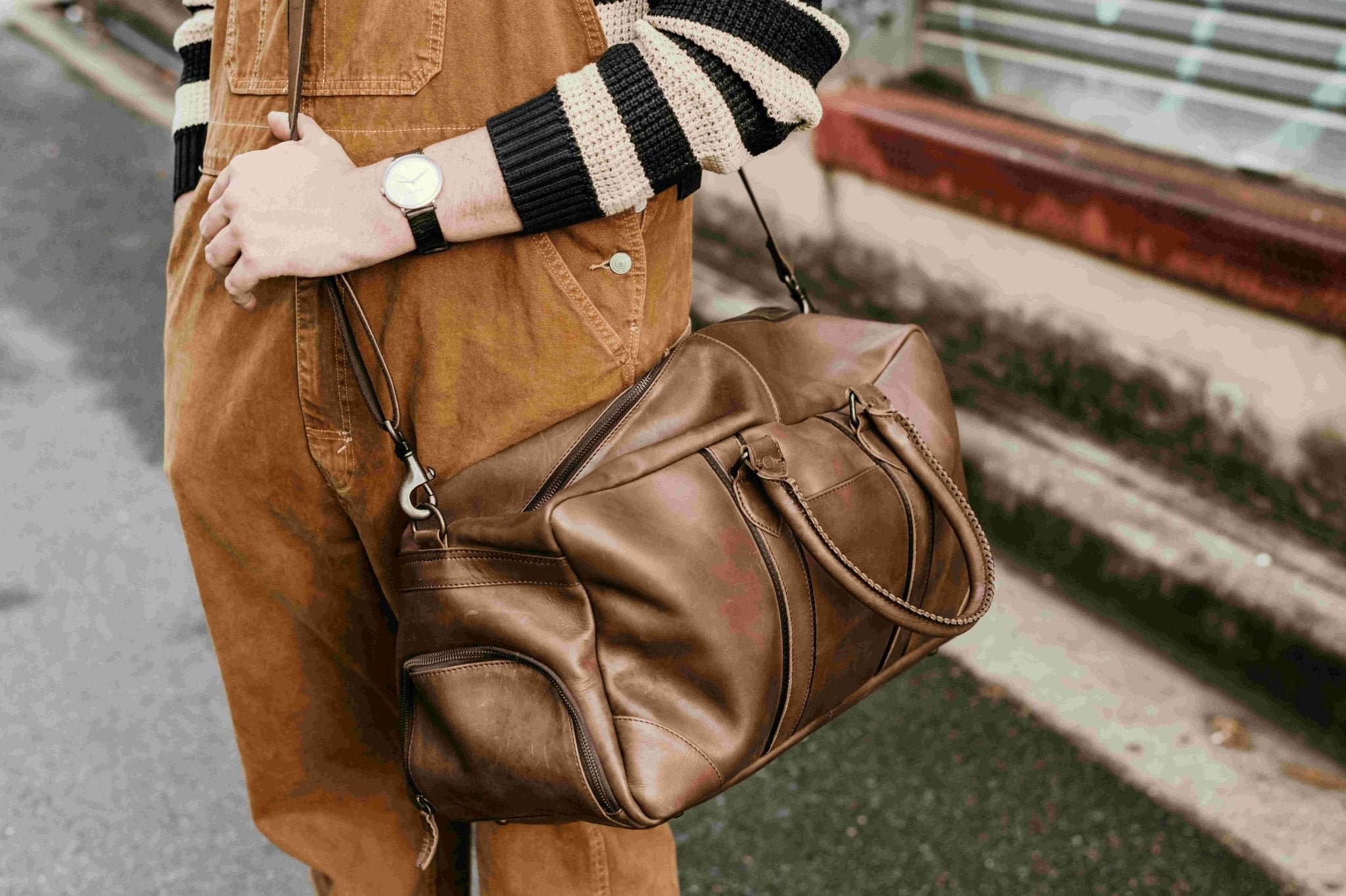 Leather Duffle Bag - Tan - Full View